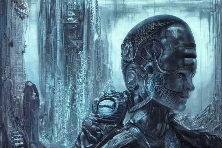 Prompt: highly detailed concept art of neuromancer characters, dystopian post - apocalyptic retrofuturistic neon vibe, an ultrafine detailed painting by hans giger and wayne barlowe, trending on deviantart, pop surrealism, whimsical, lowbrow, perfect symmetrical face, sharp focus, octane, masterpiece