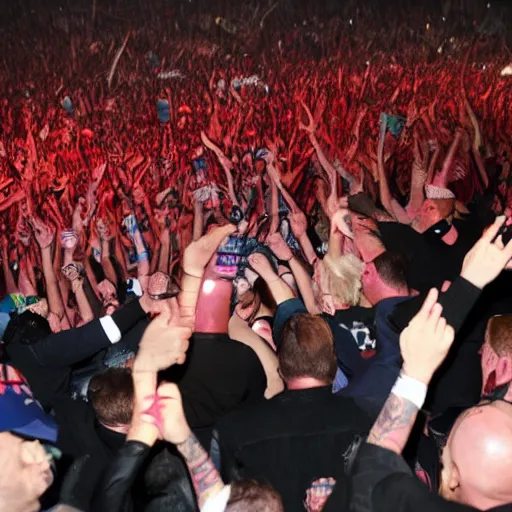 Prompt: Donald Trump in a mosh pit at a Slipknot concert
