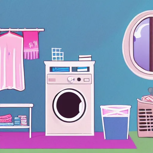 Image similar to story book illustration of laundry made from cat, art station trending.