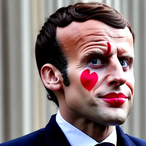 Prompt: Emmanuel Macron clown makeup