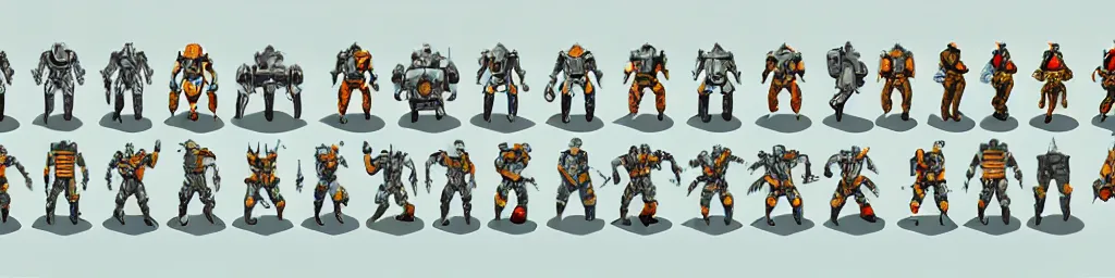 Prompt: isometric game asset of fallout power armor, crispy, left right front back, in gouache detailed paintings, props, stylized, 2 d sprites asset sheet, kitbash, arcane, prop rocks, overwatch, many color scheme, 8 k, close up, white background
