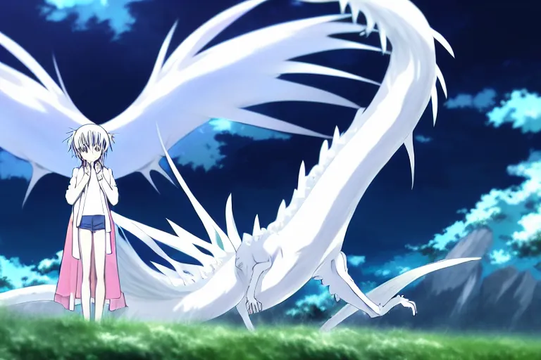 Prompt: anime art full body portrait character concept art, panorama, be surrounded by a huge silver white dragon center, lie on white clouds fairyland, anime key visual of white dragon and girl, finely detailed perfect face delicate, distant lens, style of raphael lacoste, trending on pixiv fanbox, james jean, studio ghibli, xision, extremely high quality artwork