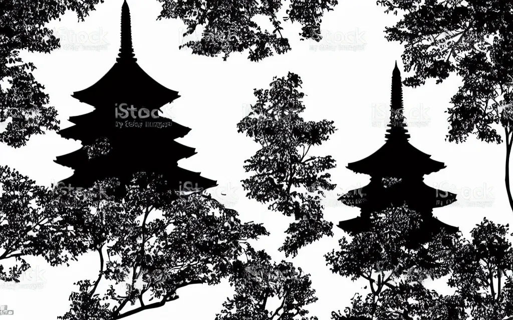 Image similar to large chinese buddhist pagoda in park, vector art, minimalism,