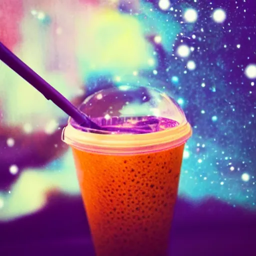 Prompt: a universe in a bubble tea