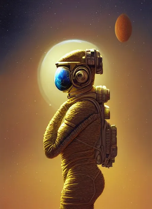 Image similar to extremely detailed, astronaut lush planet, full body, soft light, golden glow, diffuse lighting, fantasy, intricate, surrealism!!!!, highly detailed, lifelike, photorealistic, digital painting, artstation, illustration, concept art, smooth, sharp focus, by greg rutkowski, chris tulloch mccabe, valentina remenar and asher duran,