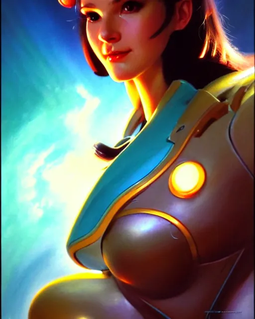 Prompt: d. va from overwatch, character portrait, portrait, close up, vintage fantasy art, vintage sci - fi art, radiant light, caustics, by boris vallejo