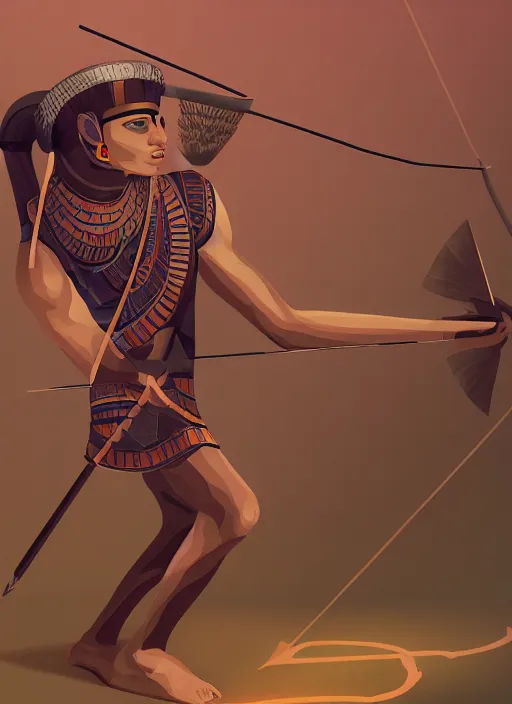 Image similar to illustration of a man shooting an arrow with a bow, digital illustration, egyptian art by brian despain, behance contest winner, afrofuturism, egyptian art, 2 d game art, hyper - realism