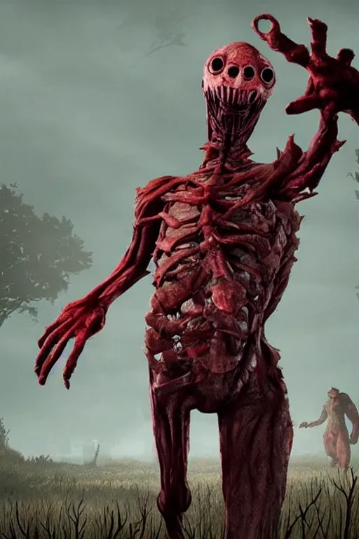 Prompt: the shapeless creature from the movie thing is the killer in the game dead by daylight