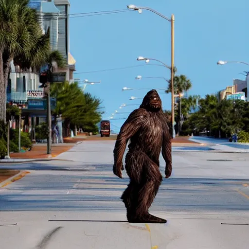 Image similar to bigfoot walking down the street in downtown Pensacola Florida