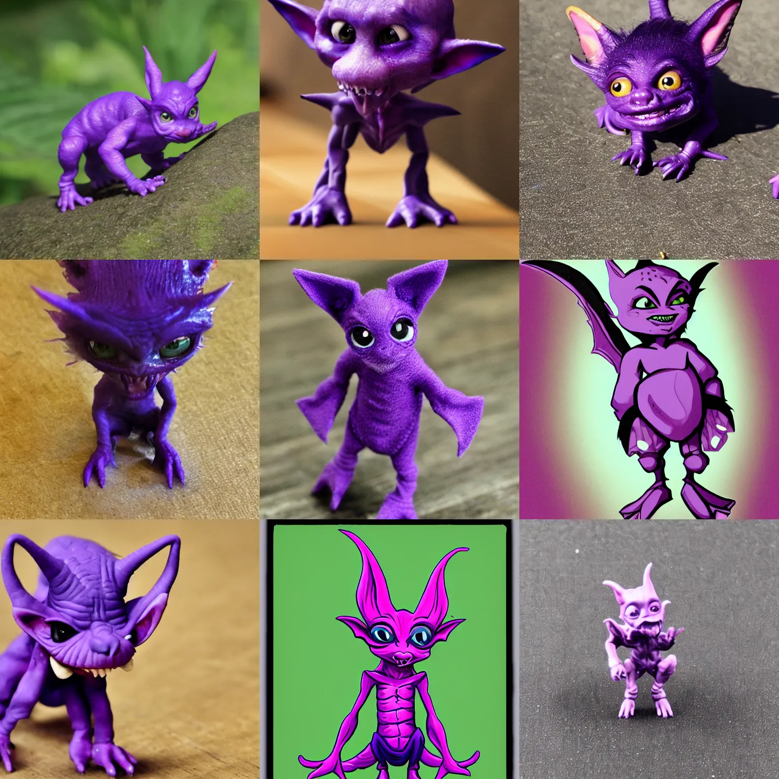 Prompt: tiny purple goblin named tay that bites ankles
