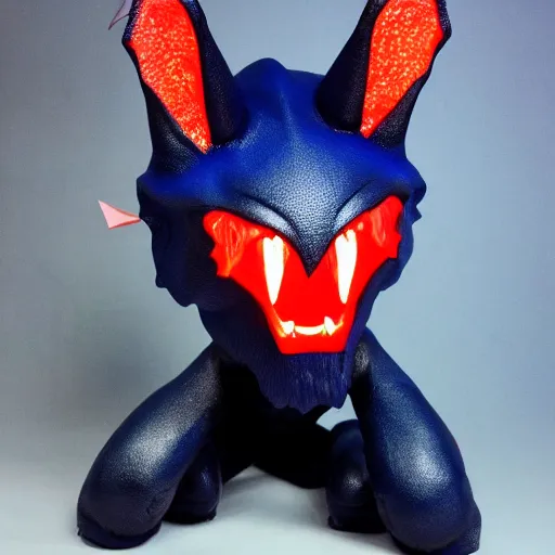 Image similar to detailed full body of scary giant mutant dark blue humanoid pygmy-bat, glowing red eyes, sharp teeth, acid leaking from mouth, realistic, giant, bat ears, bat nose, bat claws, bat wings, furred, covered in soft fur, detailed, 85mm f/1.4