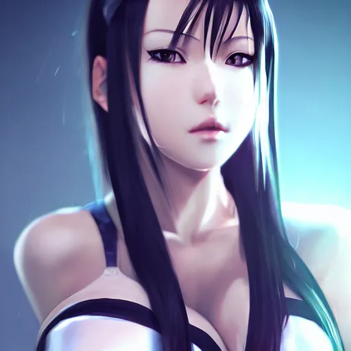 Image similar to head to toe shot of tifa lockhart by wlop, rossdraws, mingchen shen, bangkuart, sakimichan, yan gisuka, jeongseok lee, artstation, 4k