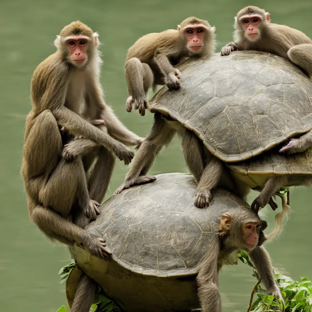 Image similar to nature photograph of a monkey sitting on the back of a turtle. turtle. turtle. national geographic