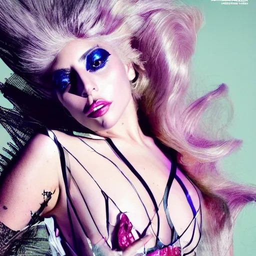 Image similar to lady gaga magazine photos hoot by nick Knight 4k studio lighting high art couture fashion