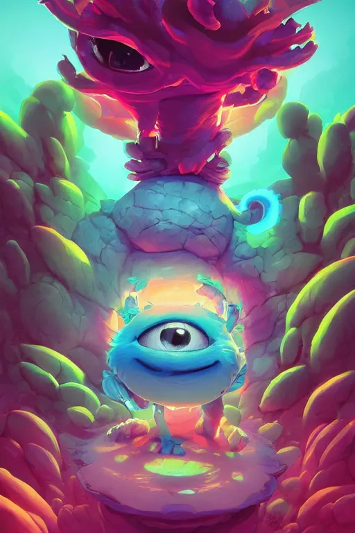 Image similar to smurf ghost creature animal sushi cristal very big eye roots cactus elemental flush of force nature micro world fluo fishscale, behance hd by jesper ejsing, by rhads, makoto shinkai and lois van baarle, ilya kuvshinov, rossdraws radiating a glowing aura global illumination ray tracing hdr