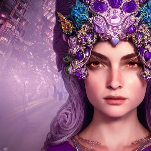 Prompt: princess of amethyst, ornate, intricate, hyper detailed, stunning, surreal, 4 k, octane render