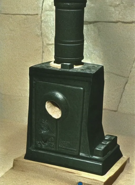 Prompt: ultra very realistic photo of a a medieval temple chemistry appliance pump, made of wood white clay fluffy fur black plastic 1 9 9 0, life magazine photo, natural colors, museum collection, kodak