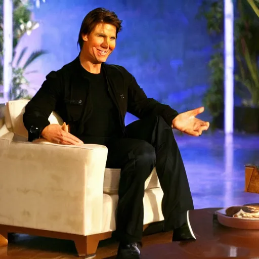 Prompt: Tom Cruise shooting lightning from his hands towards Oprah on her tv show