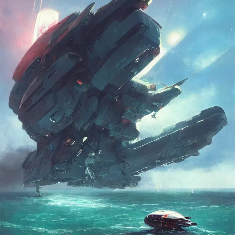 Image similar to behemoth spaceship covered in antenna that is crashing into the ocean, scifi concept art, by john harris, by simon stalenhag, stunning, award winning