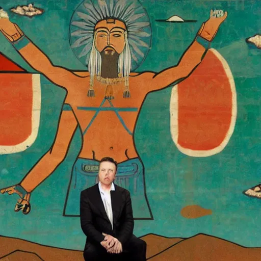 Image similar to elon musk as sumerian mural