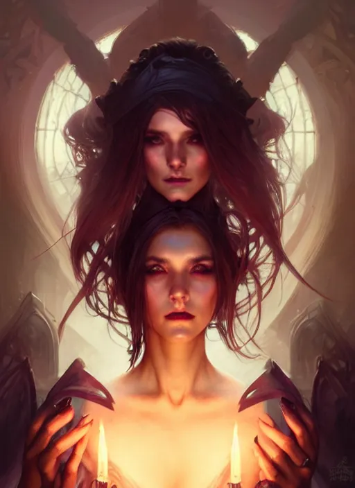 Image similar to Necromancer Sorceress, fantasy magic, undercut hairstyle, dark light night, intricate, elegant, sharp focus, illustration, highly detailed, digital painting, concept art, matte, art by WLOP and Artgerm and Greg Rutkowski and Alphonse Mucha, masterpiece