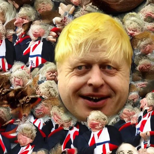 Image similar to boris johnson baked into a bowl of beans