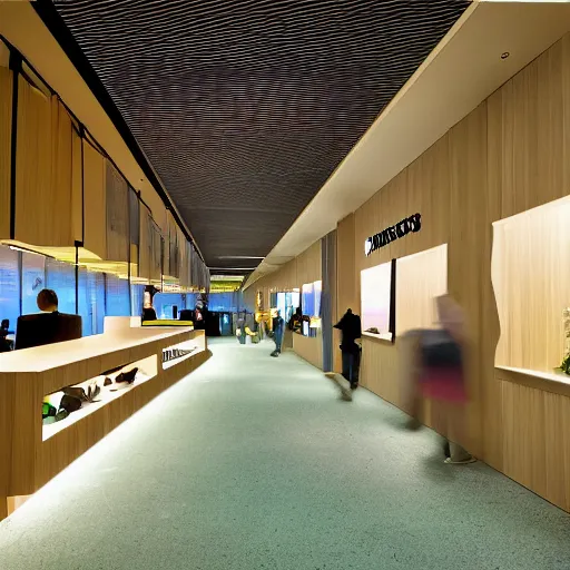 Prompt: interior photography of a Microsoft Samsung flagship store, wood, polished concrete, sunlight, spotlights, verdant plants green wall, digital screens, award winning interior design, patterns, retaildesignblog, dezeen, 14mm, 8k, cinestill, pentax, film