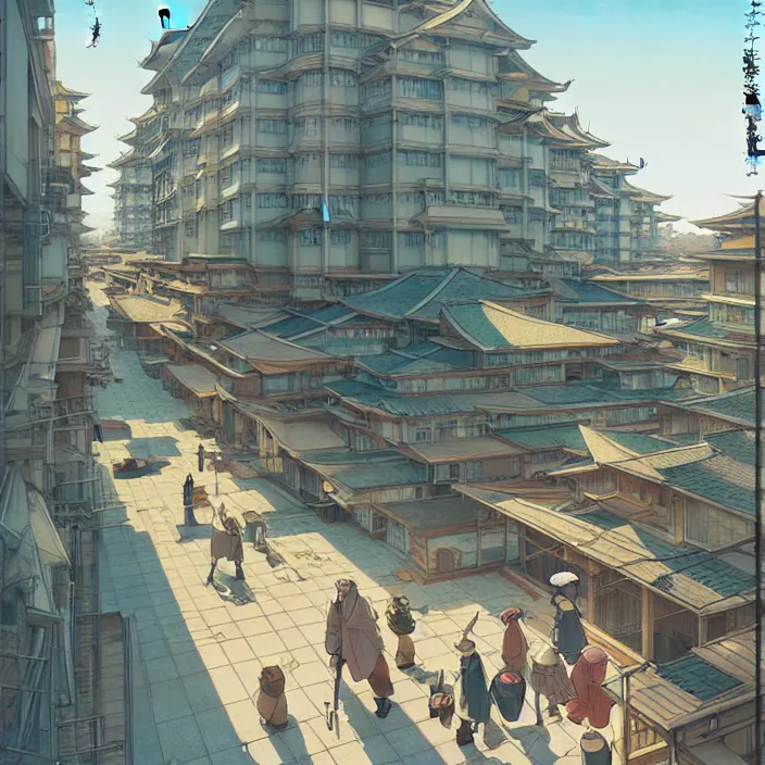 Prompt: empty japanese city, spring, in the style of studio ghibli, j. c. leyendecker, greg rutkowski, artem