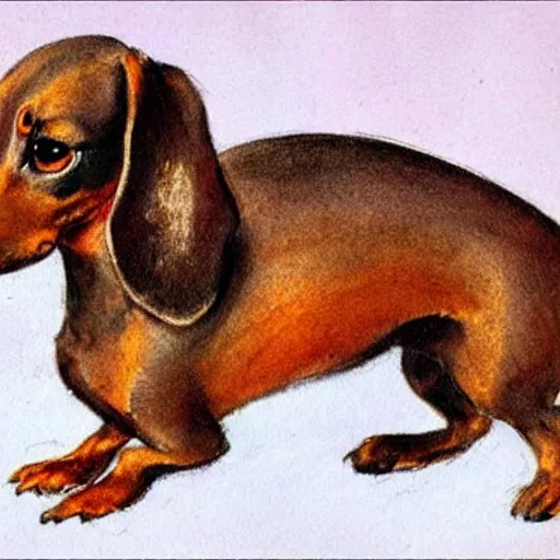 Prompt: jerry pinkney illustration of a dachshund