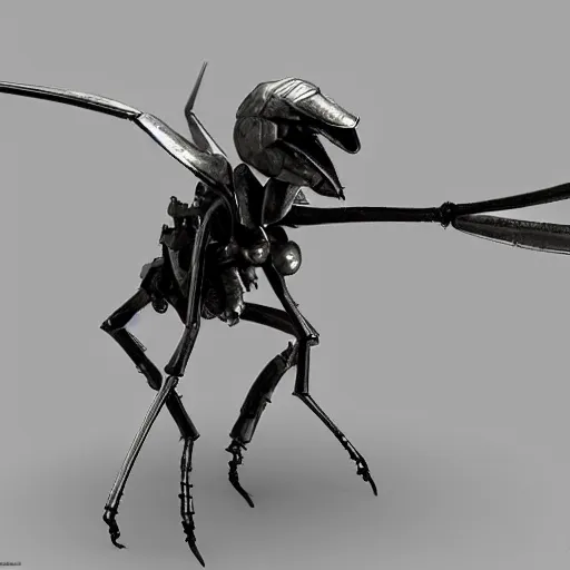 Prompt: A humanoid mosquito, reminiscent of a winged medieval knight. Metal gear solid style.