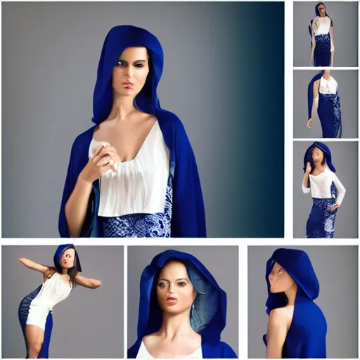 Image similar to photorealistic photoshoot puerto rican fashion designer clothe in tetradic color scheme, vermeer lighting