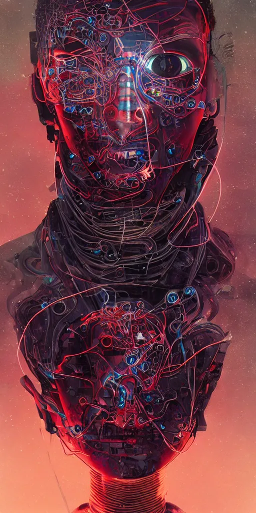 Prompt: portrait of computer & circuits, melting, soldier, 8 k, by tristan eaton, stanley artgermm, tom bagshaw, greg rutkowski, carne griffiths, ayami kojima, beksinski, giger, trending on deviantart, face enhance, hyper detailed, minimalist, cybernetic, android, blade runner, full of colour, super detailed