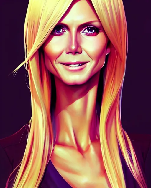 Image similar to portrait of Heidi Klum as Anime girl cute-fine-face, full body! pretty face, realistic shaded Perfect face, fine details. Anime. realistic shaded lighting by Ilya Kuvshinov Giuseppe Dangelico Pino and Michael Garmash and Rob Rey