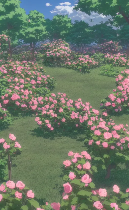 Prompt: rose garden by makoto shinkai, no people