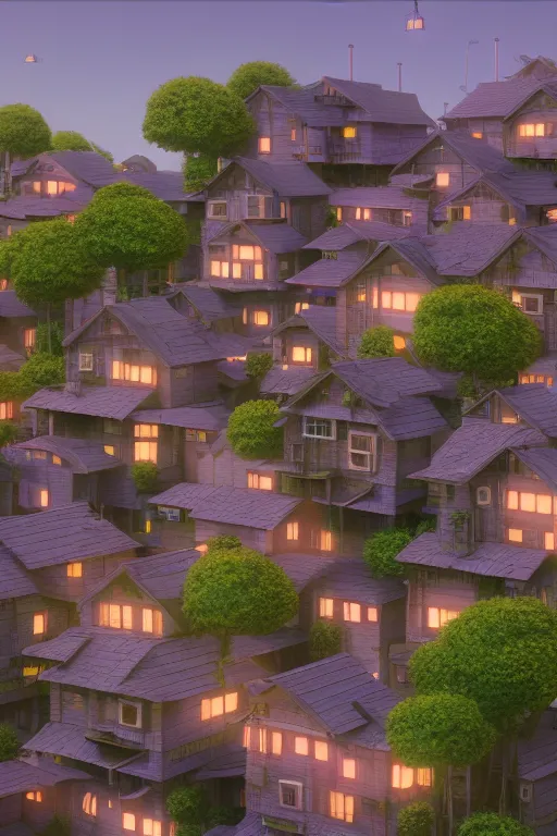 Prompt: stacked houses, solarpunk, studio ghibli, octane render, 4 k