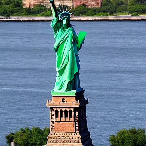 Image similar to a photo of the statue of liberty made completely out of recycled materials