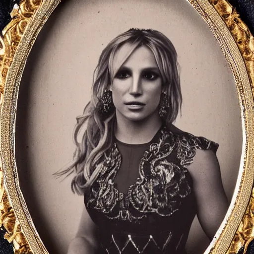 Image similar to ambrotype portrait of britney spears wearing formal clothing, very detailed, very intricate,