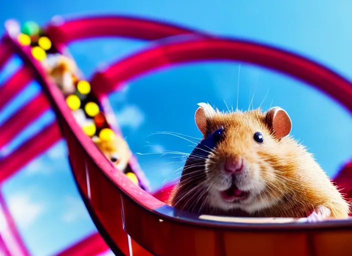 film still of a hamster riding a roller coaster in Stable Diffusion