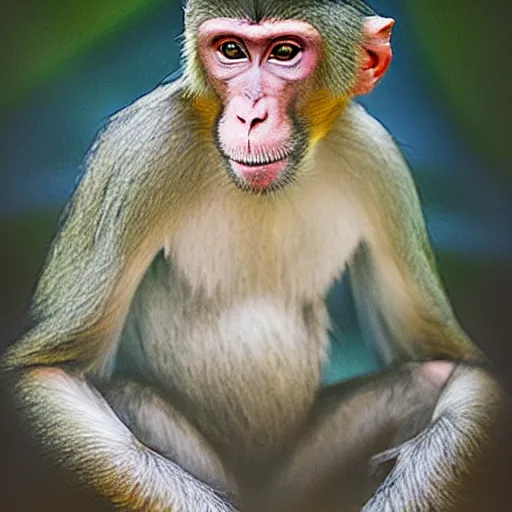 Prompt: portrait of a humanoid macaque wearing a ukrainian headband in the style of piccaso