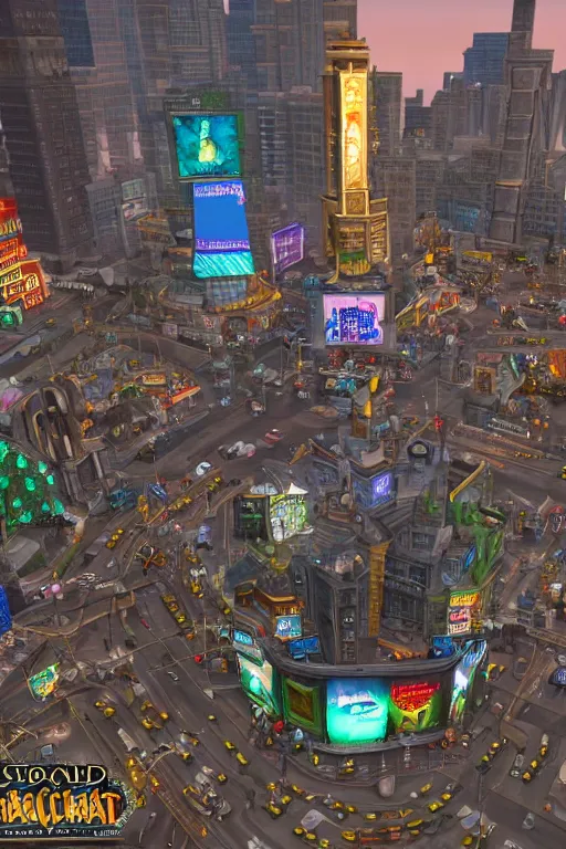 Image similar to Times Square in the style of Stormwind in World of Warcraft, unreal engine 8k resolution