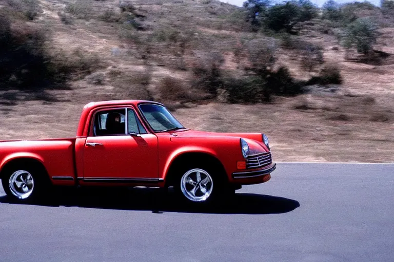 Prompt: 1975 pickup truck (((((((Porsche))))))) 959 movie still, speed, cinematic Eastman 5384 film