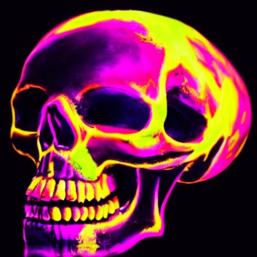 Prompt: floating skull, dripping in neon paint, highly detailed, backlit, award-winning photography