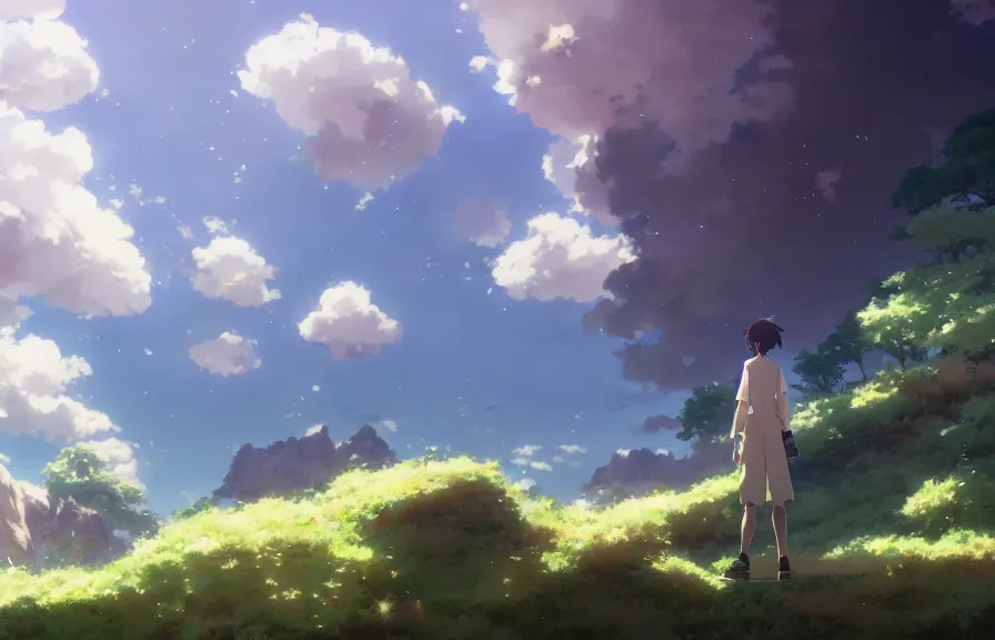 makoto shinkai concept art of the cloud island | Stable Diffusion