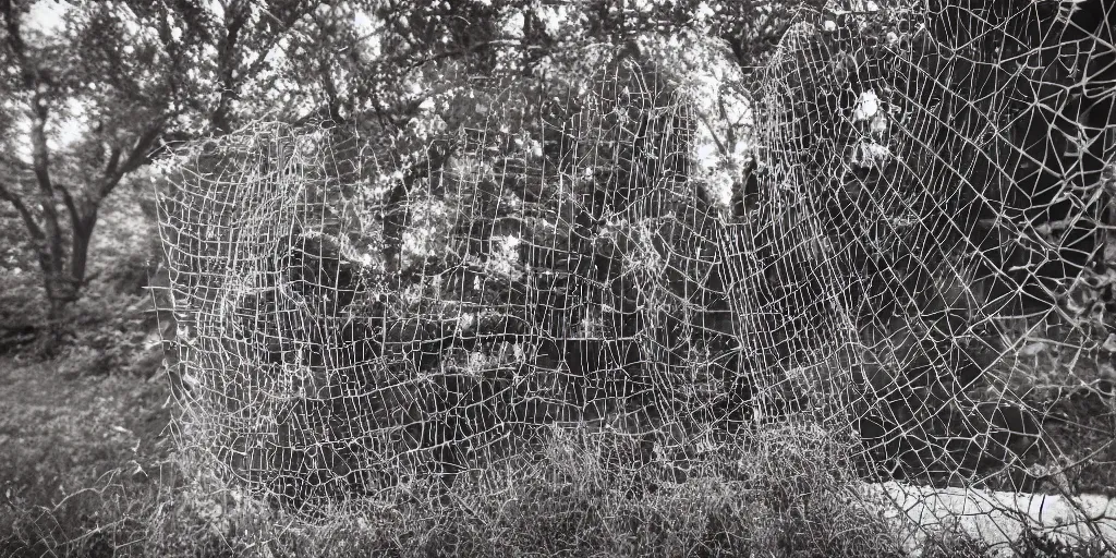 Image similar to bw polaroid sculpture of a huge iron spider in the fence of the hermitage in st. petersburg grain light glare