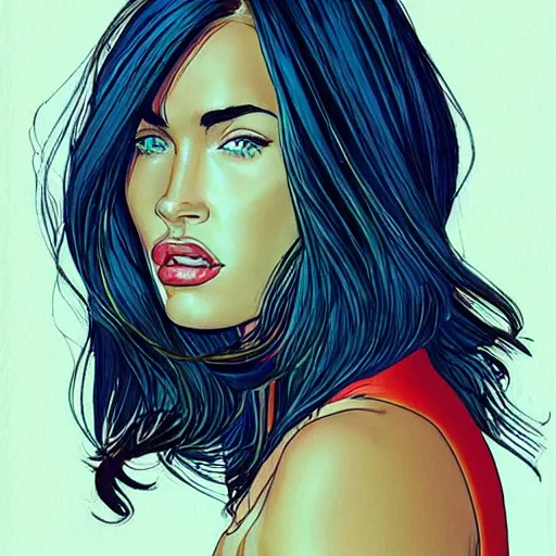 Image similar to “ megan fox retro minimalist portrait by jean giraud, moebius starwatcher comic, 8 k ”