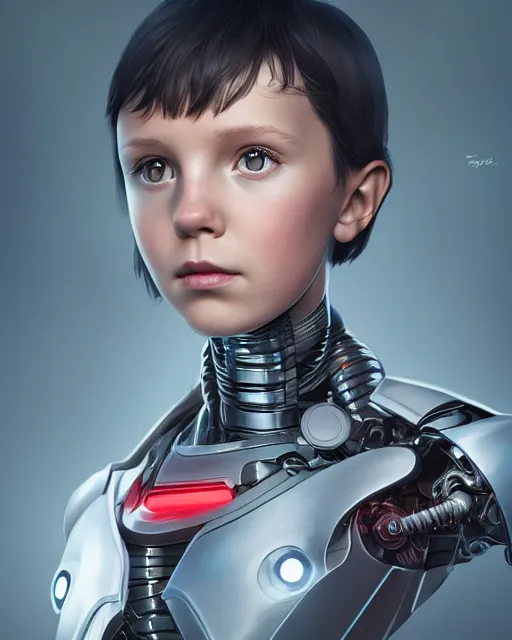 Prompt: weta movie still full body portrait photo of millie bobby brown as a sad cyborg girl by weta, wlop, ilya kuvshinov, rossdraws, artgerm, anime, liosh, mucha