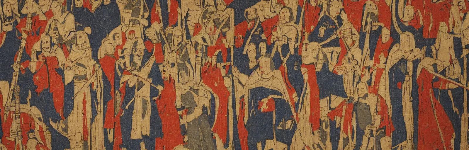 Image similar to a medieval tapestry depicting the star wars saga