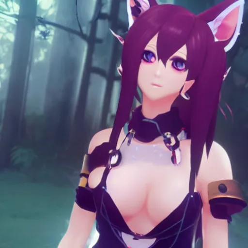 Prompt: screenshot of ahri in nier automata