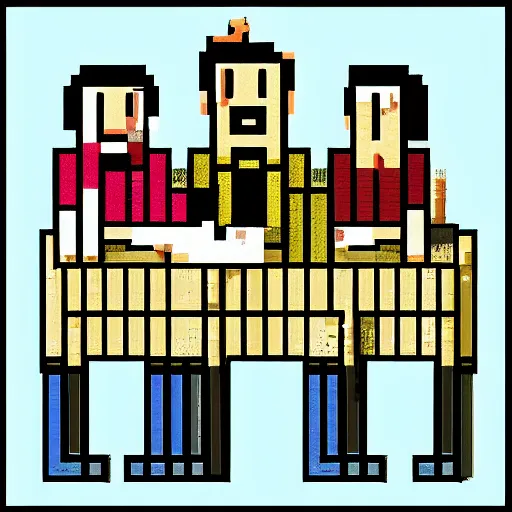 Image similar to 3 guys hanging out online, pixel art