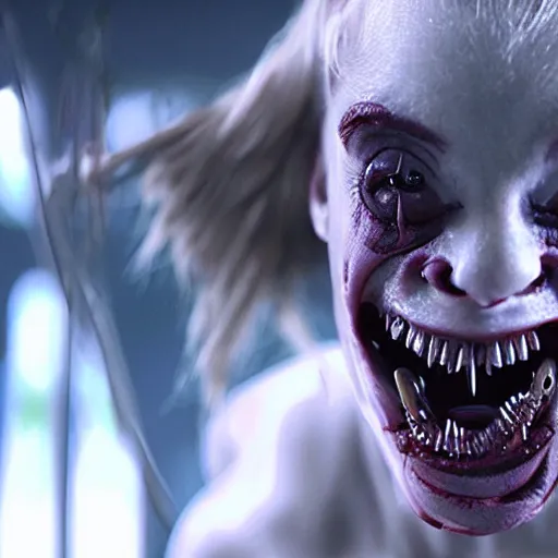 Image similar to cybernetic bio-mutant female human-beast, sharp teeth, movie still hd